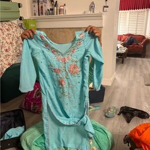 Embroidered Aqua Blue Floral Salwar Kameez